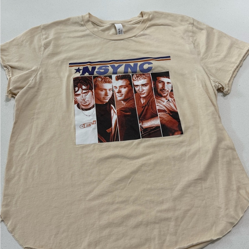 NSYNC Women's T-shirt‎ Y2K Debut Album Cover 100% Cotton Beige Size Medium